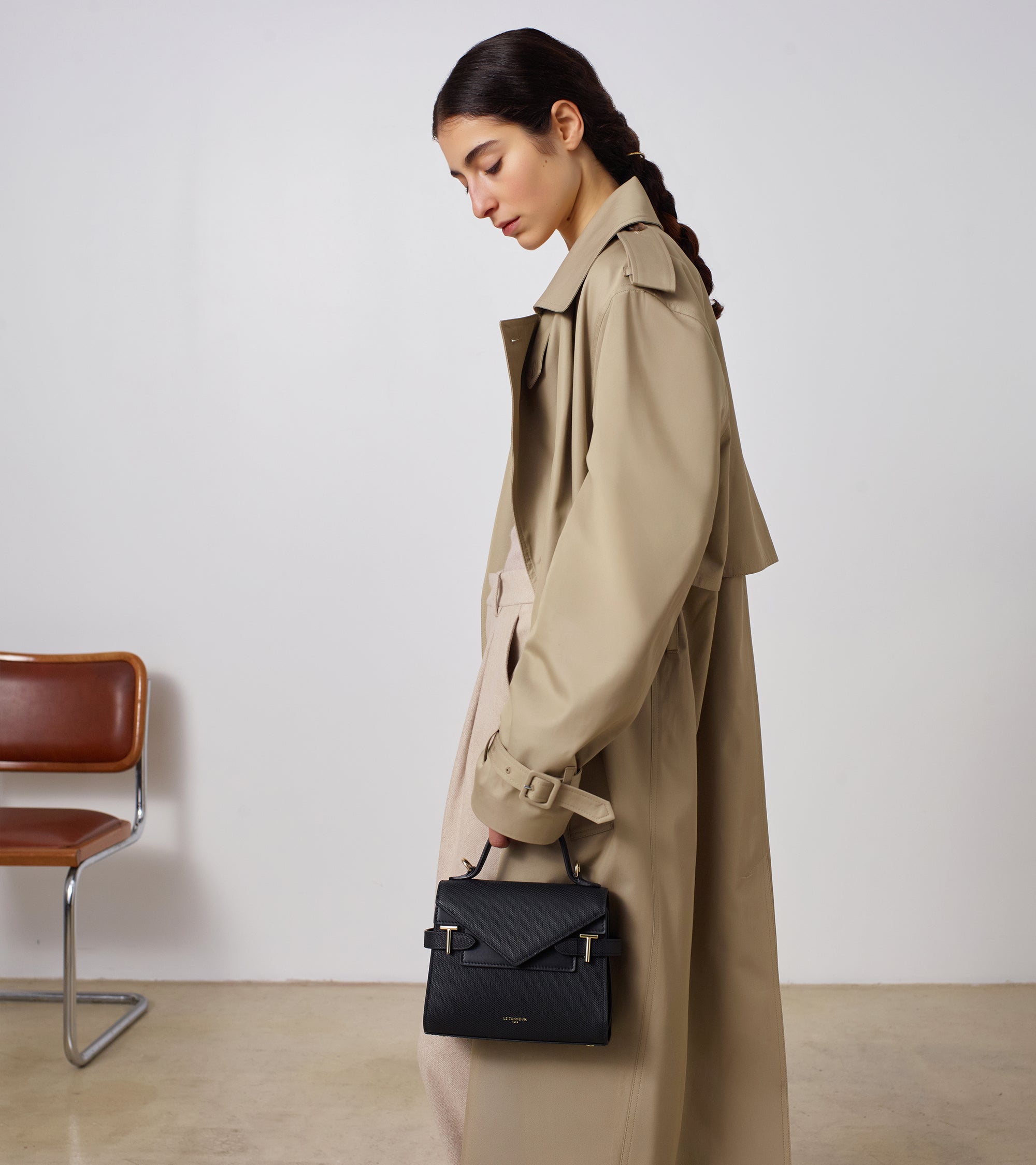 Petit sac à main double rabat Emilie en cuir signature T