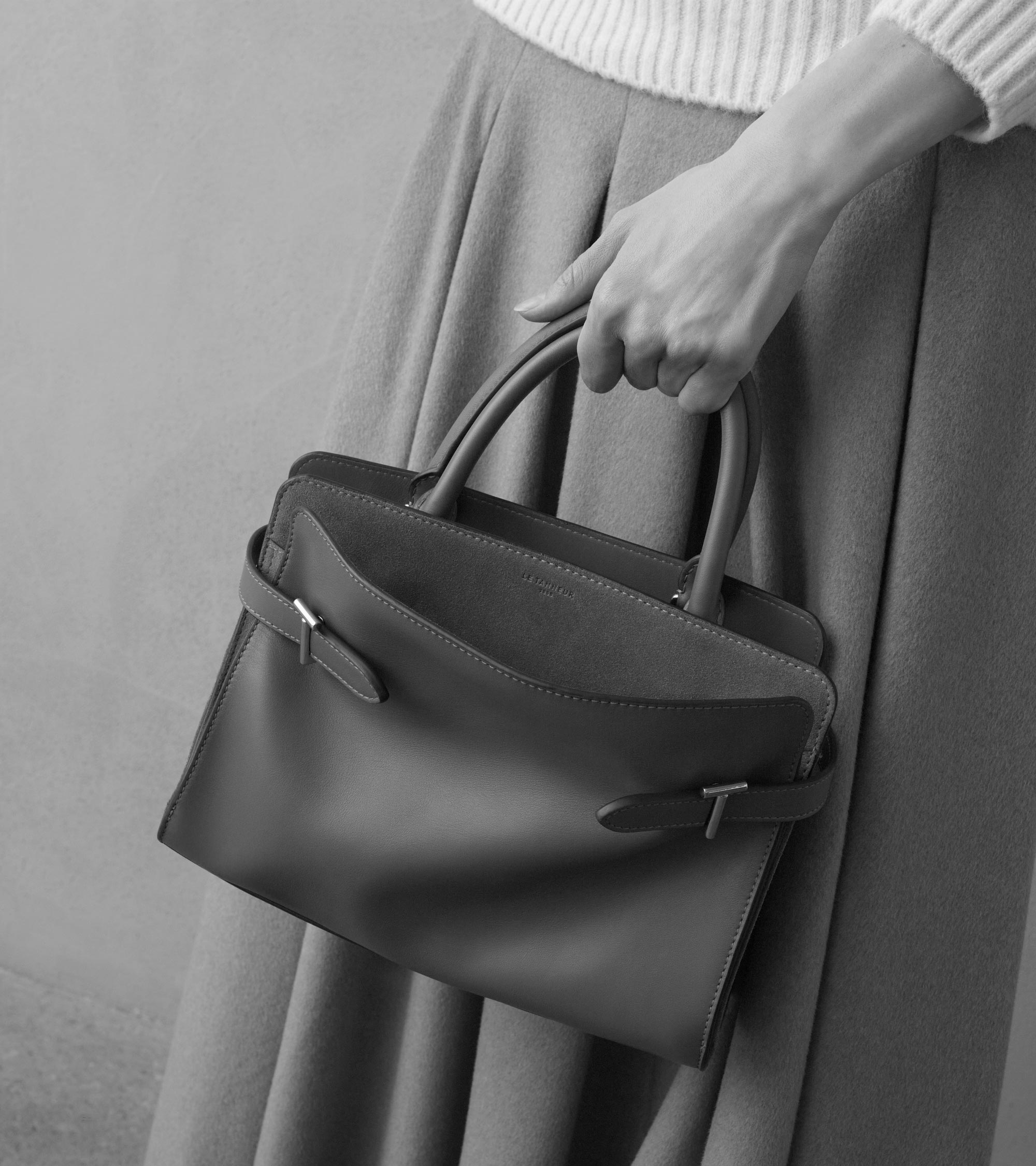 Emie medium handbag in smooth leather and suede