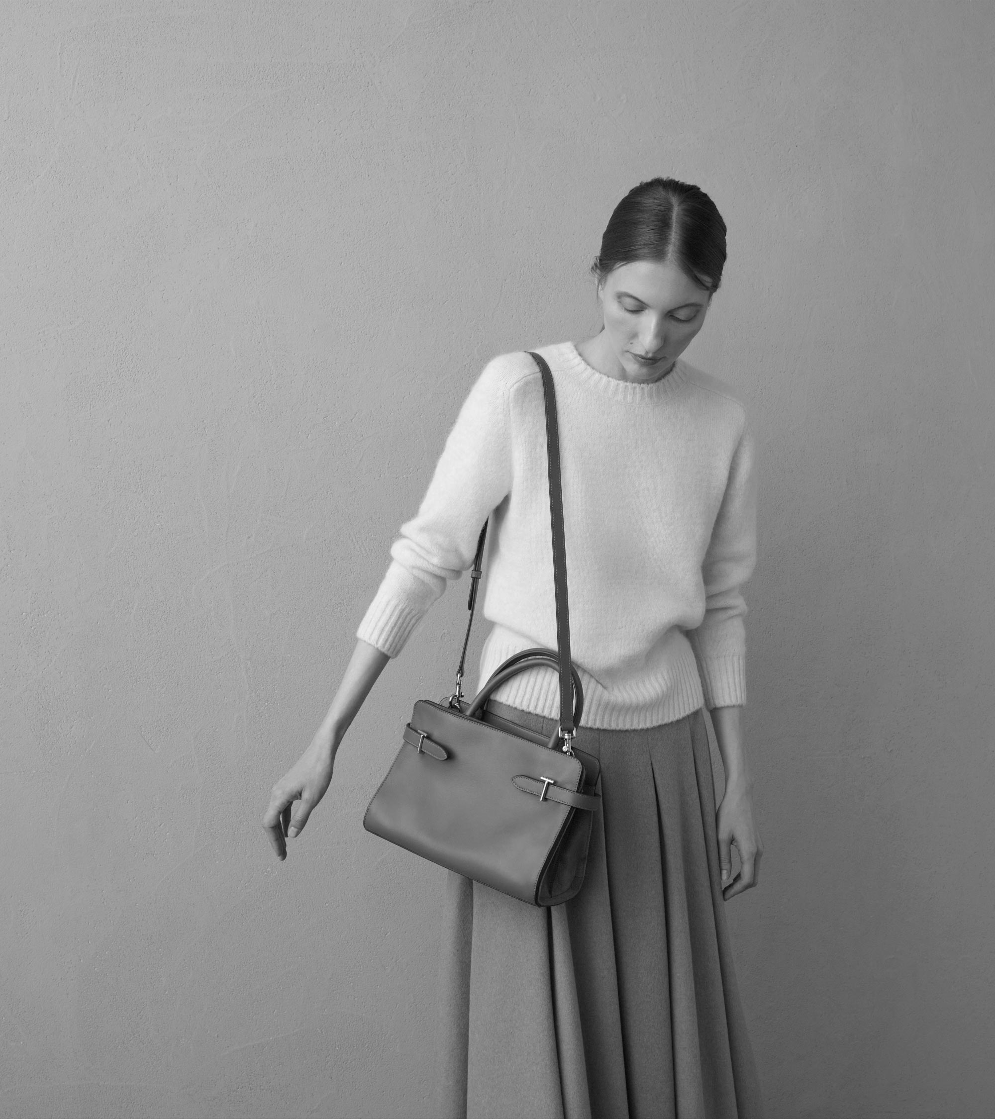 Emie medium handbag in smooth leather and suede