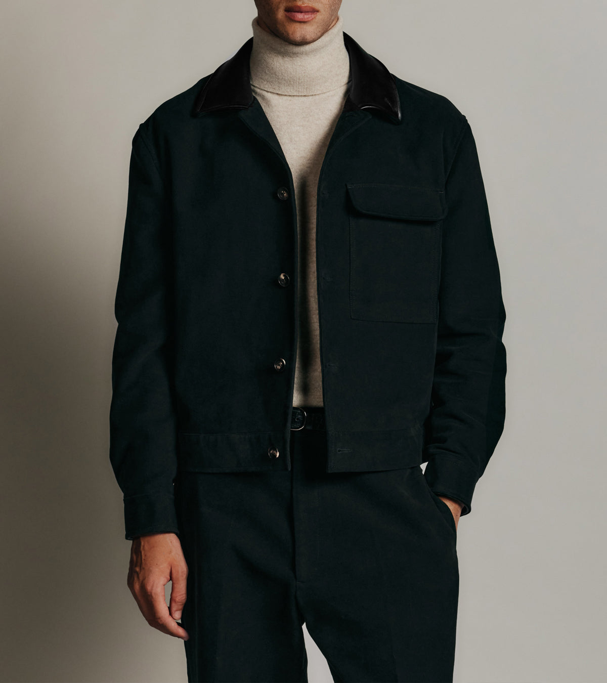Blouson Le Tanneur x HAST en cuir lisse et toile coton