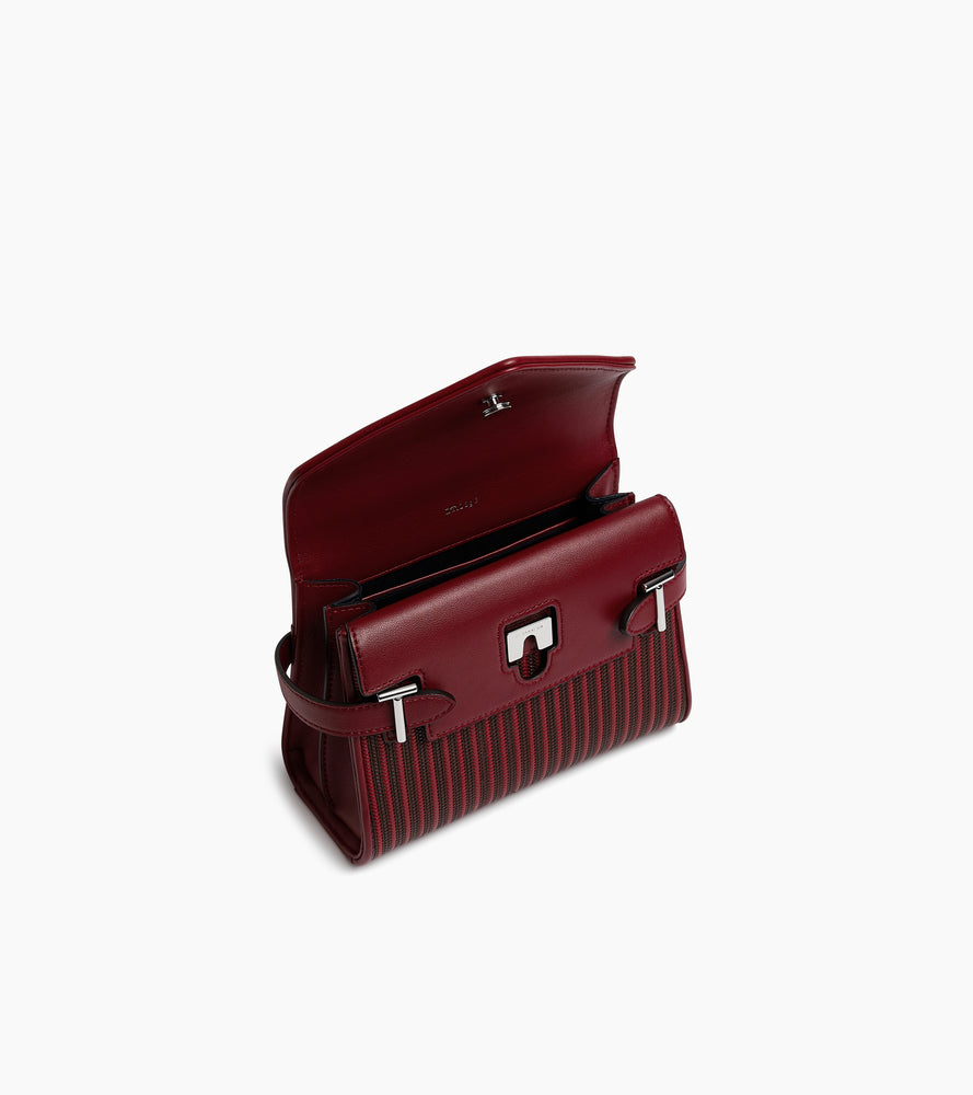 Kleine Emilie-Handtasche mit doppeltem Klappverschluss aus geflochtenem Leder