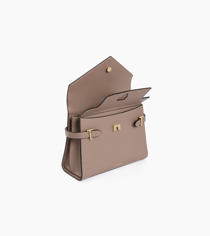 Sac à main double rabat moyen modèle Emilie en cuir grainé