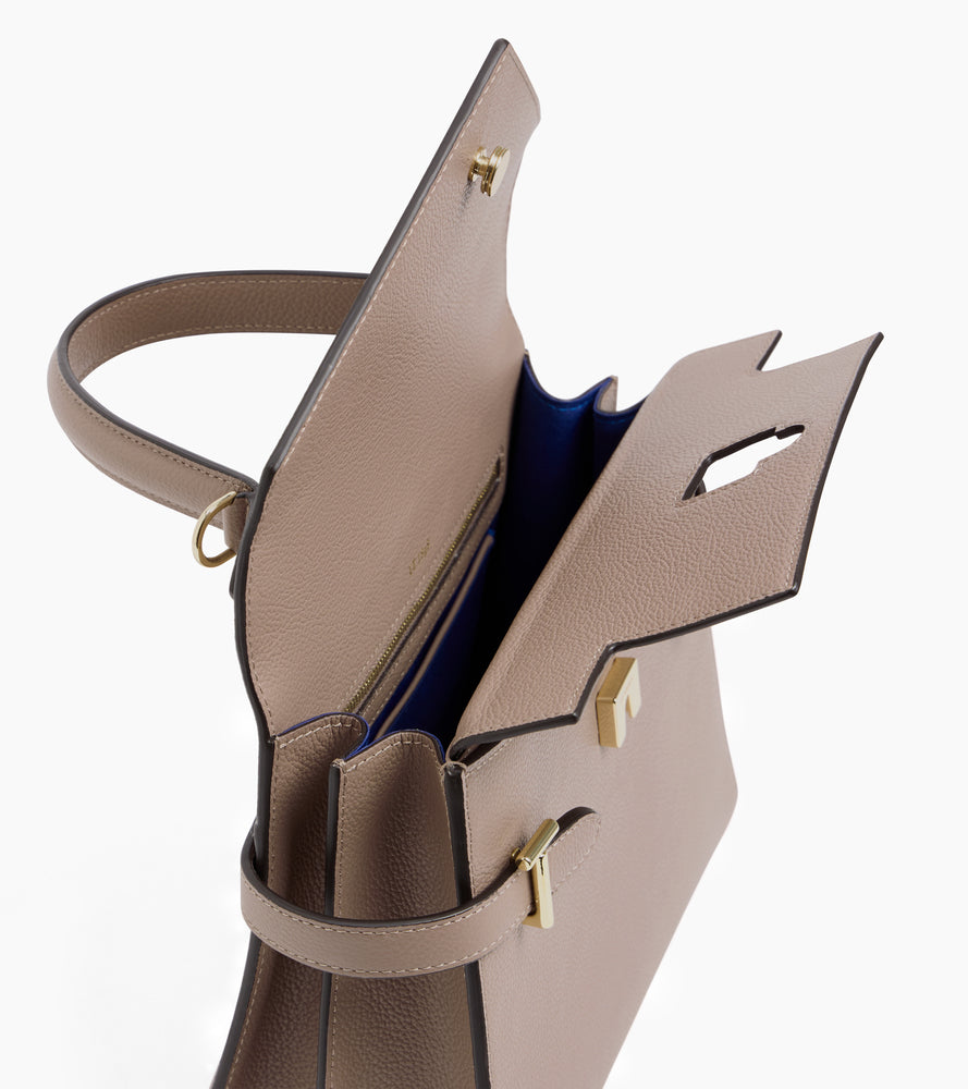 Sac à main double rabat moyen modèle Emilie en cuir grainé