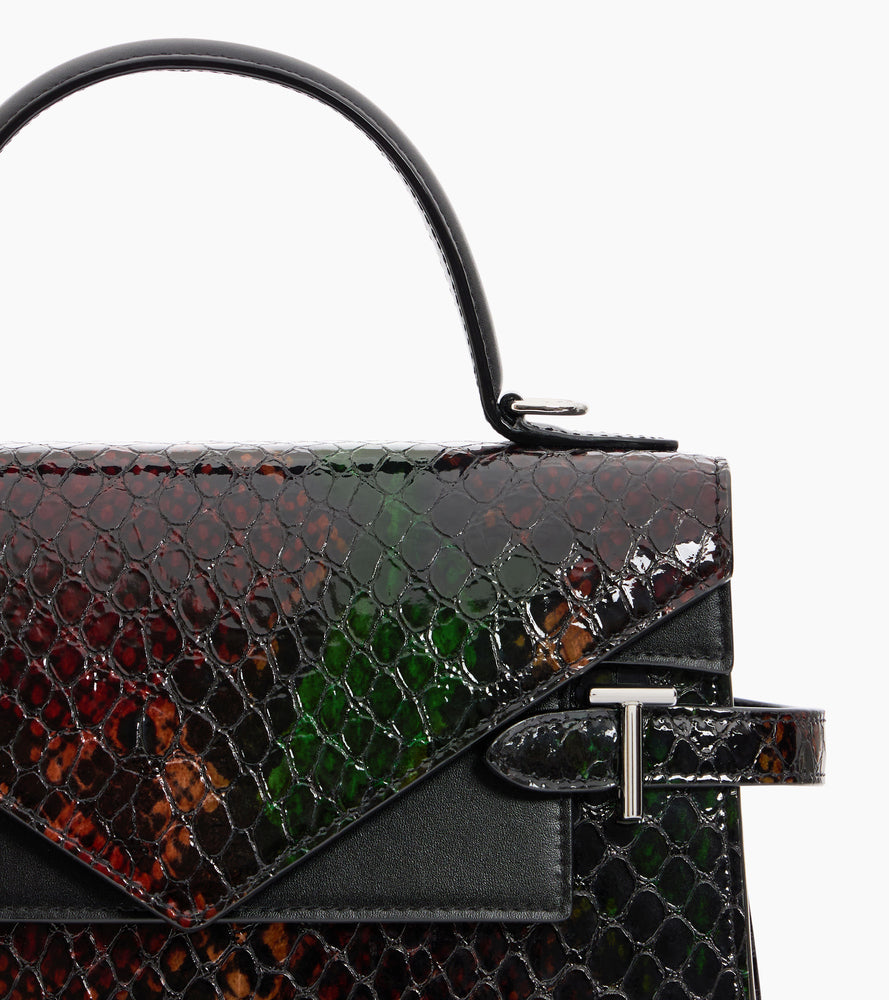 Emilie medium double flap handbag model in python effect leather