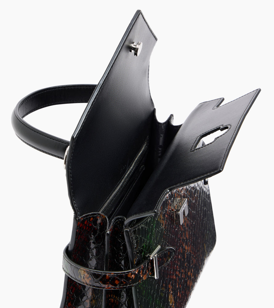 Sac à main double rabat moyen modèle Emilie en cuir effet python