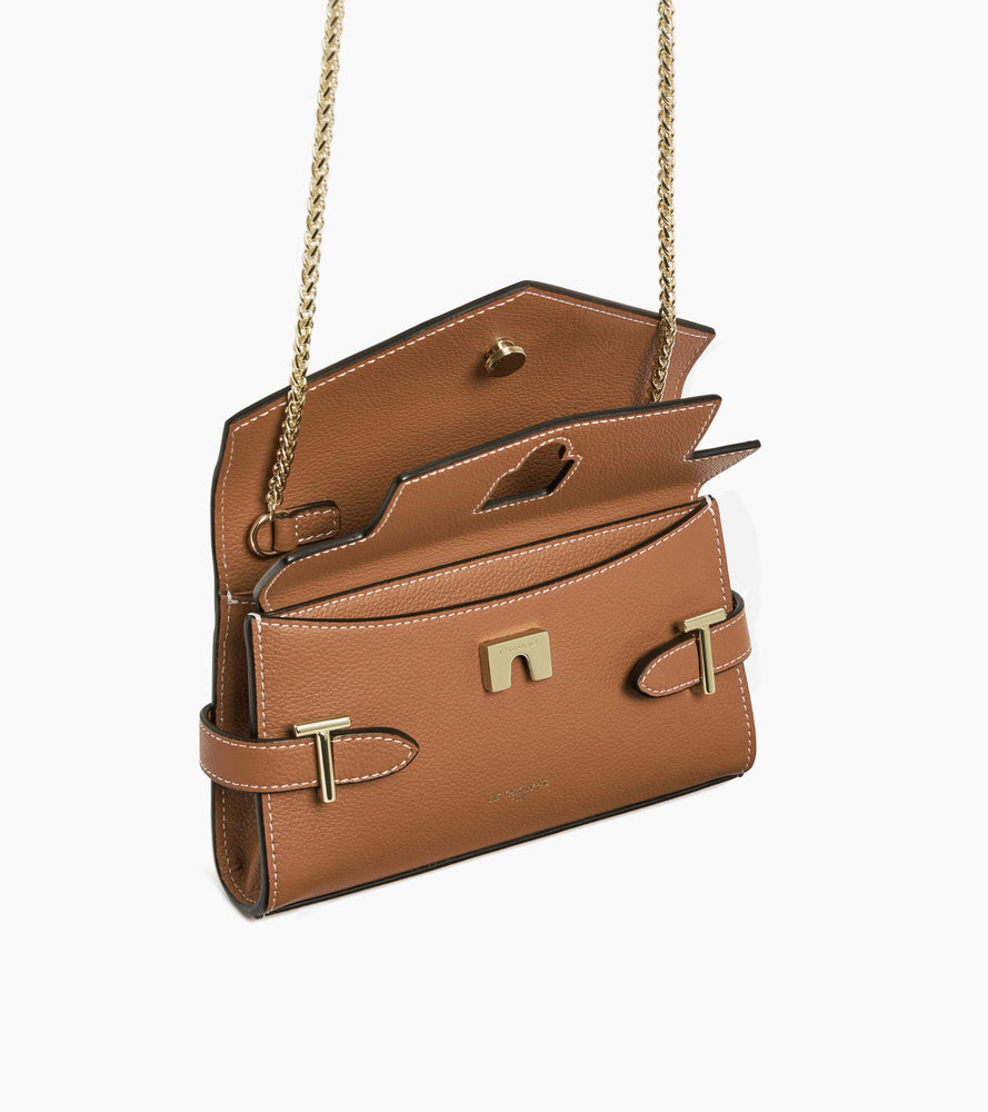 Kleine Handtasche mit Doppelklappe Emilie aus genarbtem Leder