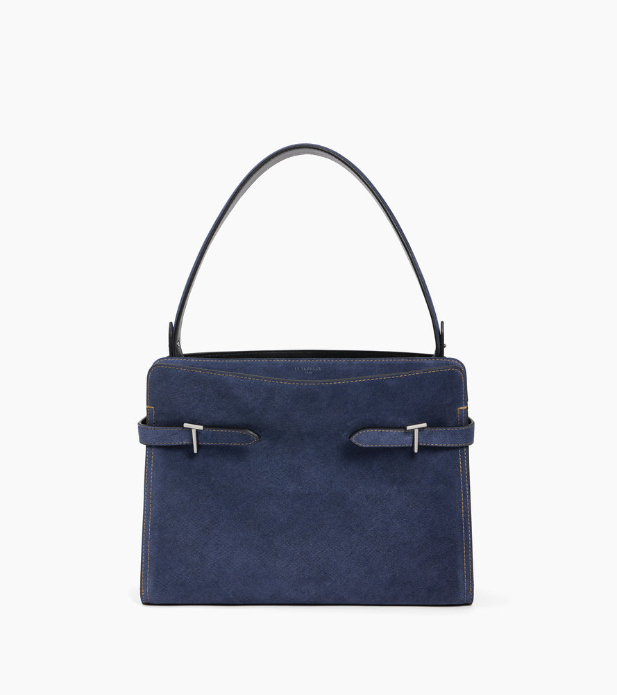 Sac porté épaule grand modèle Emie en cuir suède effet denim