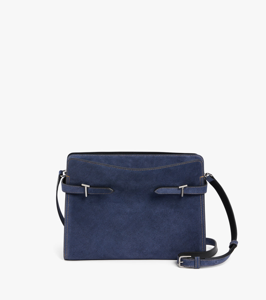 Sac porté épaule grand modèle Emie en cuir suède effet denim