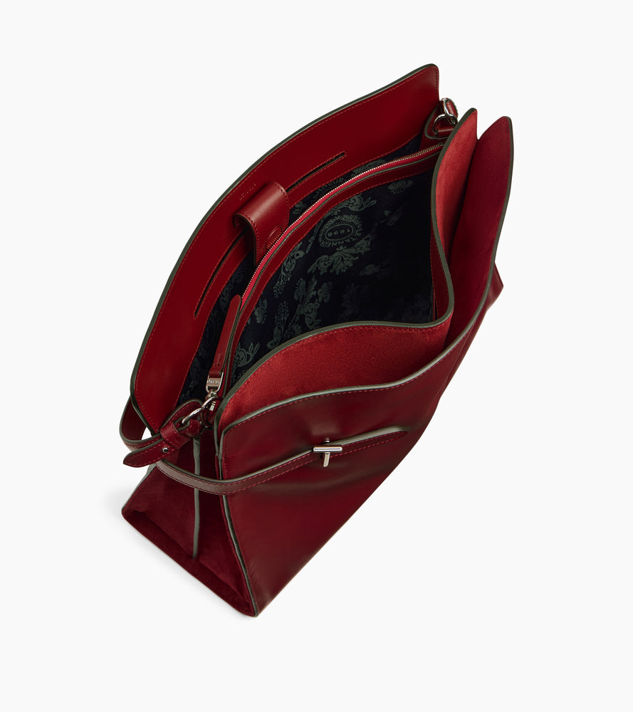 Schultertasche Maxi-Modell Emie aus glattem Leder und Nubukleder