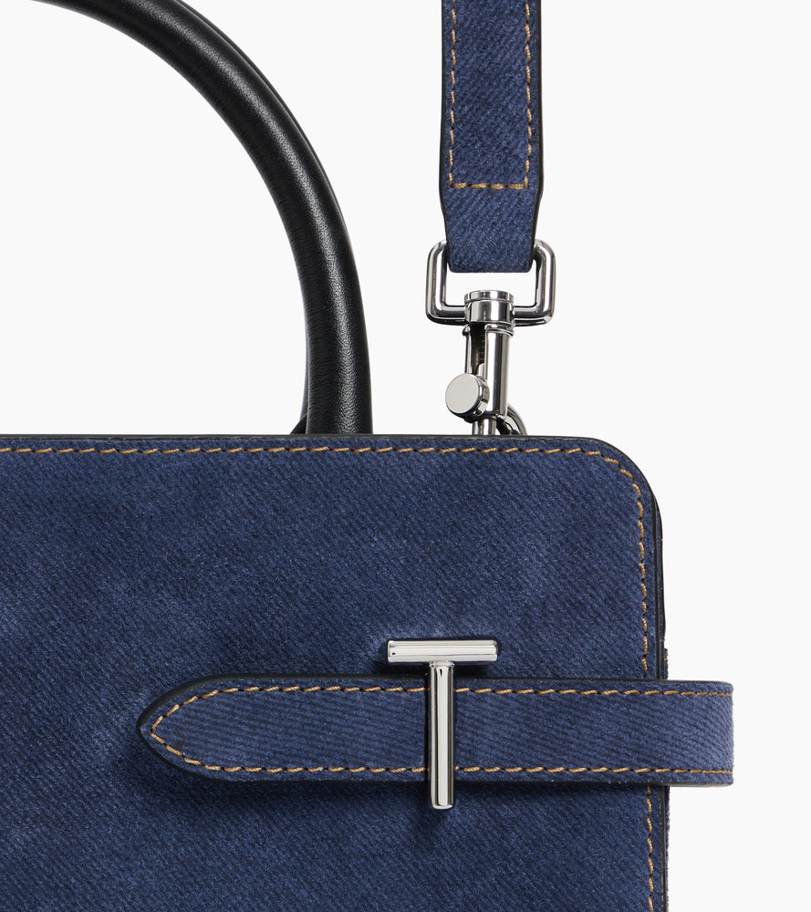 Emie medium handbag in denim-effect suede leather
