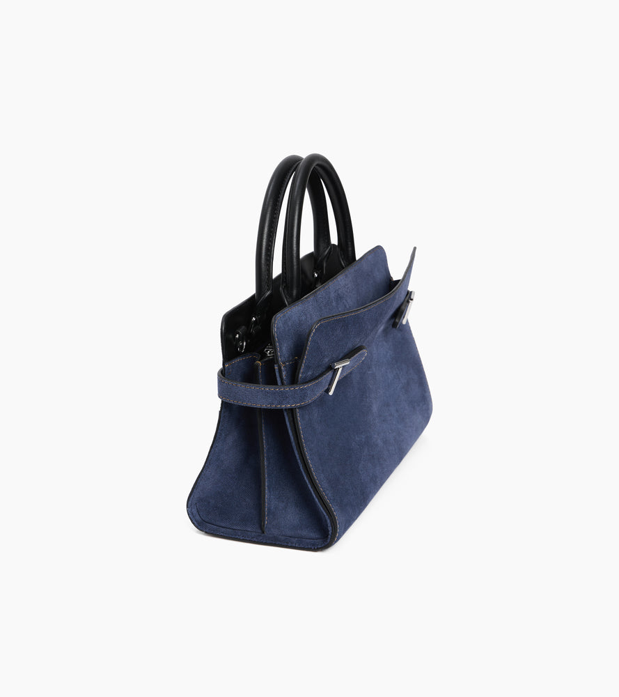 Emie medium handbag in denim-effect suede leather