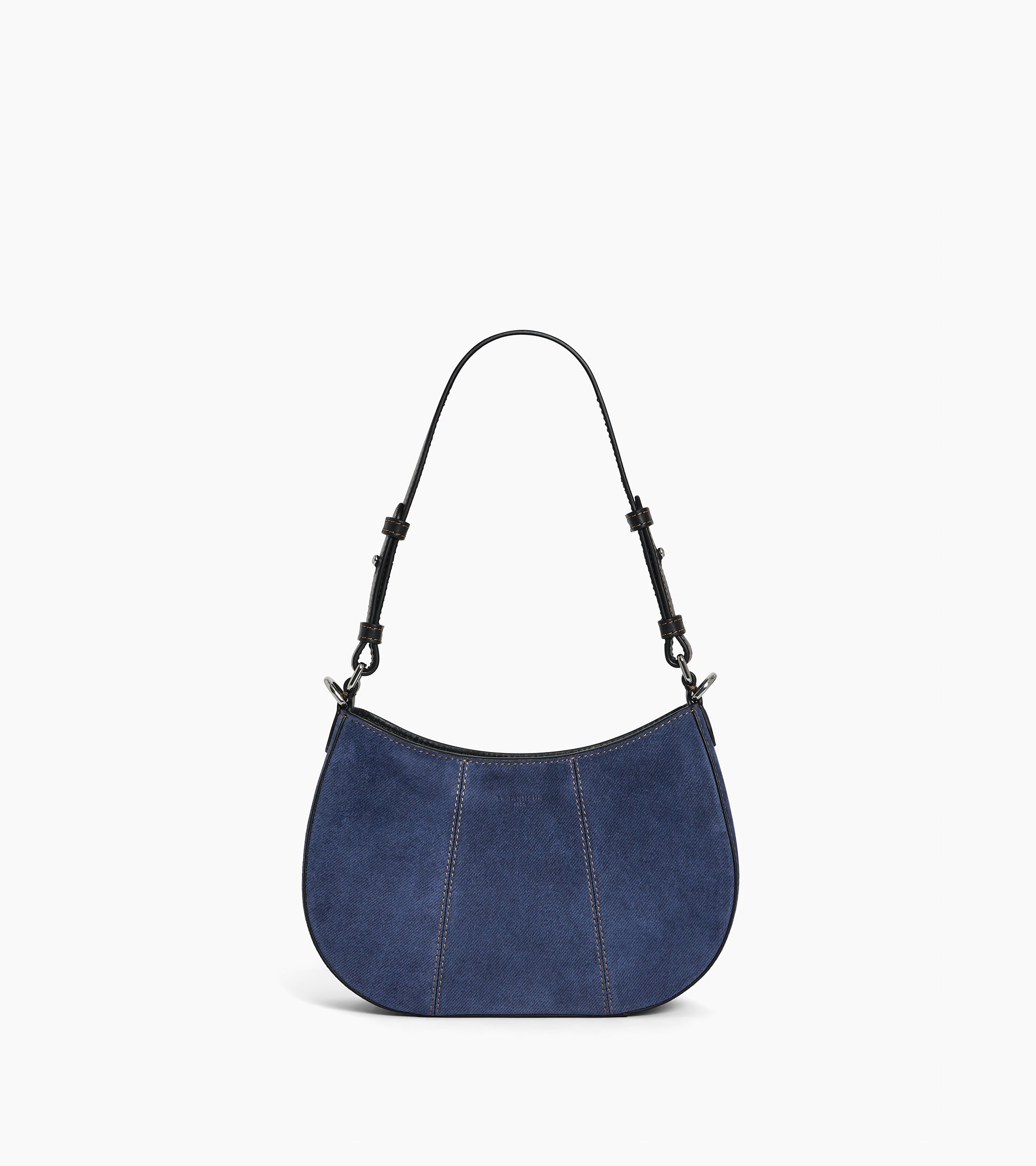 Bolso de mano pequeño media luna Juliette de ante efecto denim
