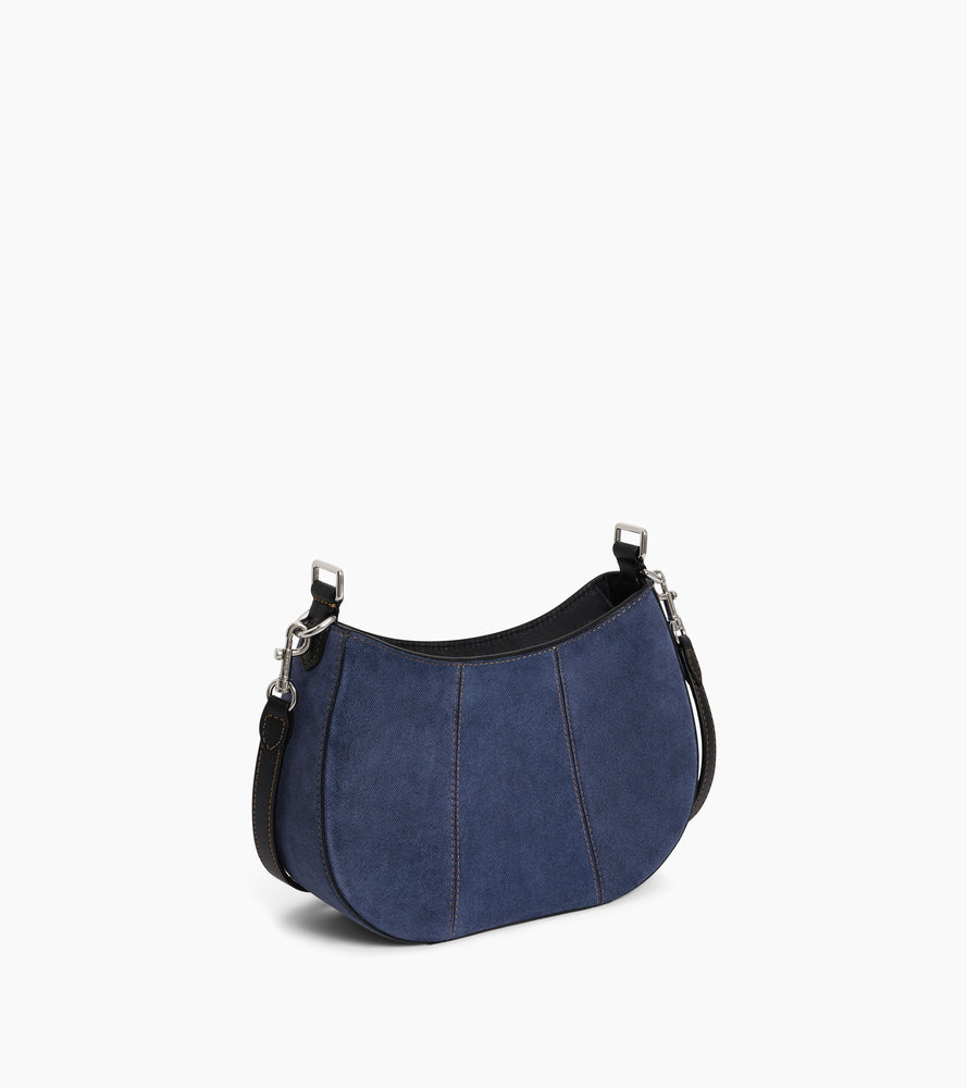 Petit sac demi-lune Juliette en cuir suède effet denim