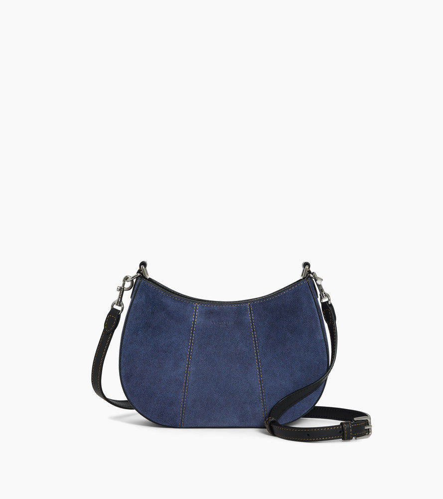 Bolso de mano pequeño media luna Juliette de ante efecto denim