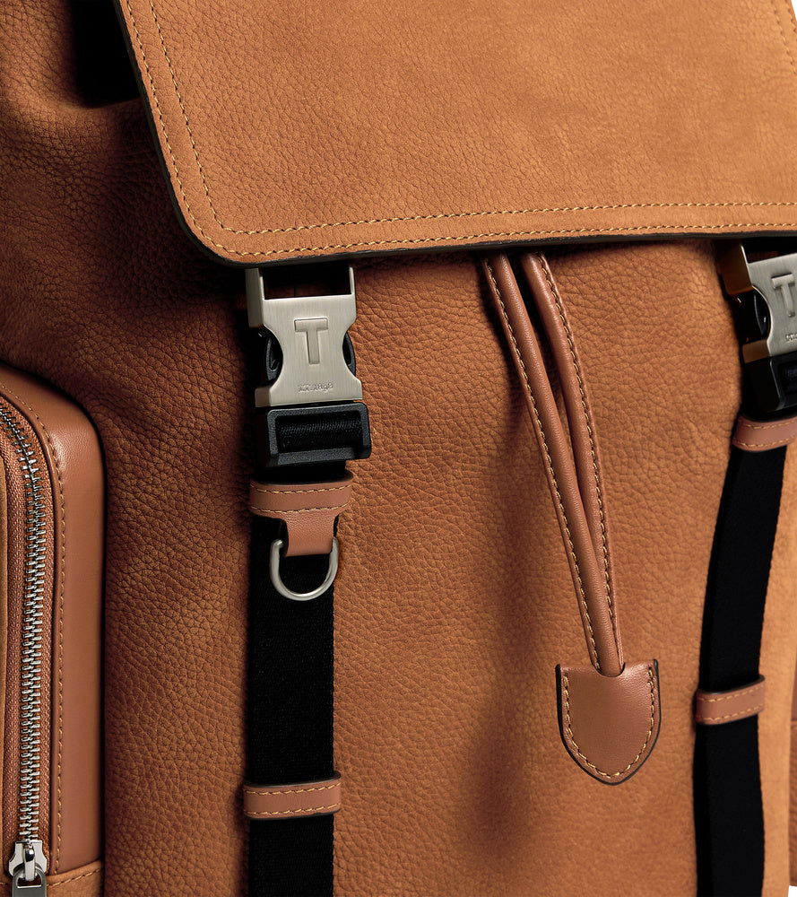 Maurice backpack in grained nubuck leather with a flap