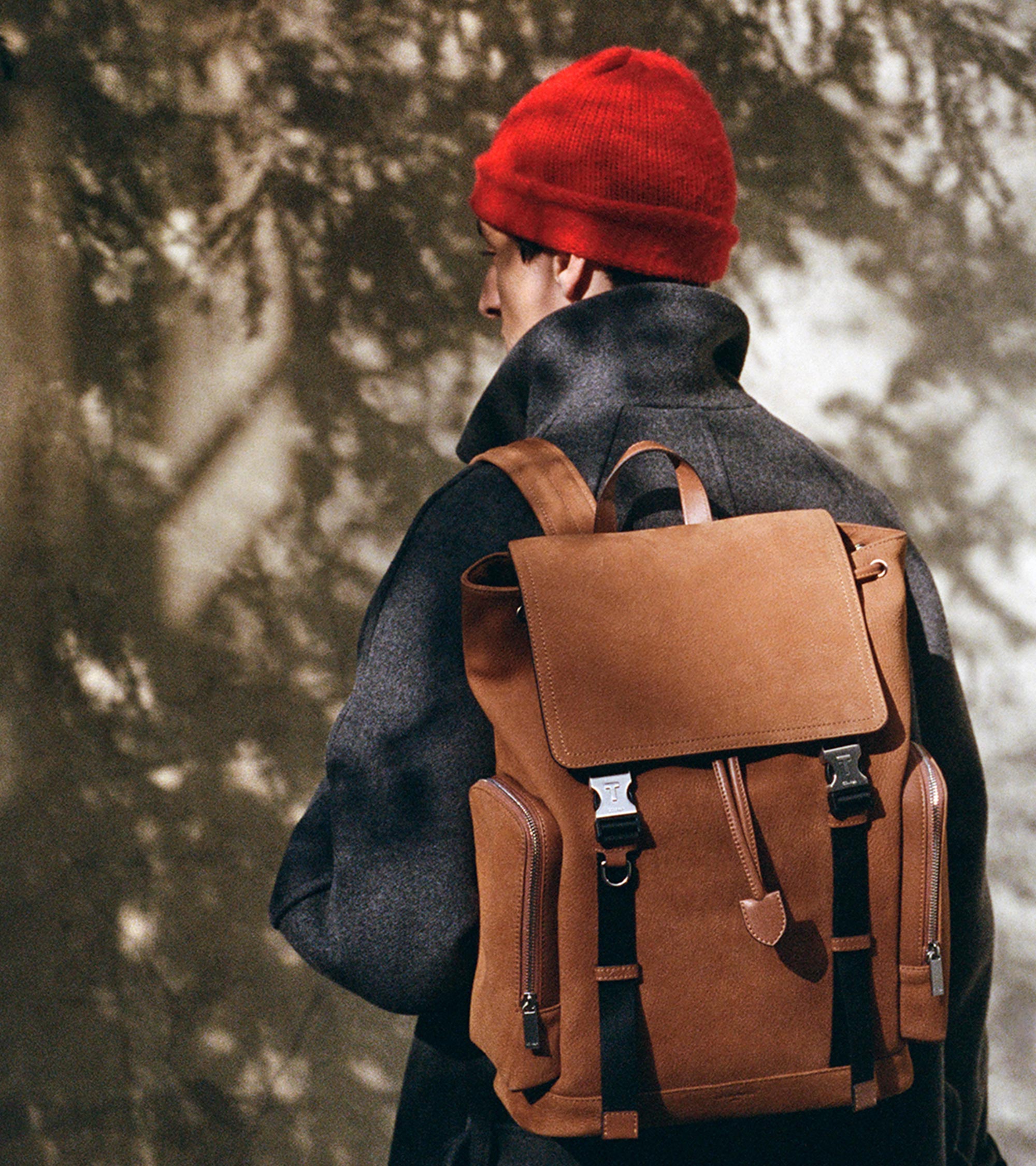 Maurice backpack in grained nubuck leather with a flap