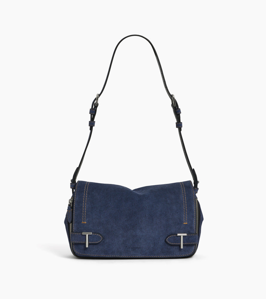 Petit sac bandoulière Simone en cuir suède effet denim