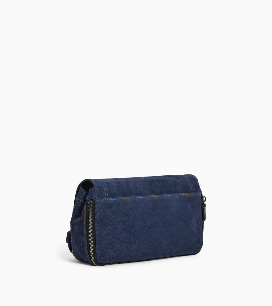 Petit sac bandoulière Simone en cuir suède effet denim