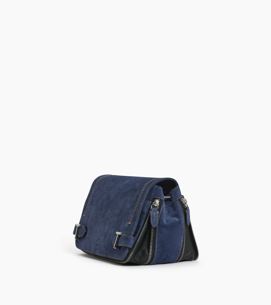 Petit sac bandoulière Simone en cuir suède effet denim