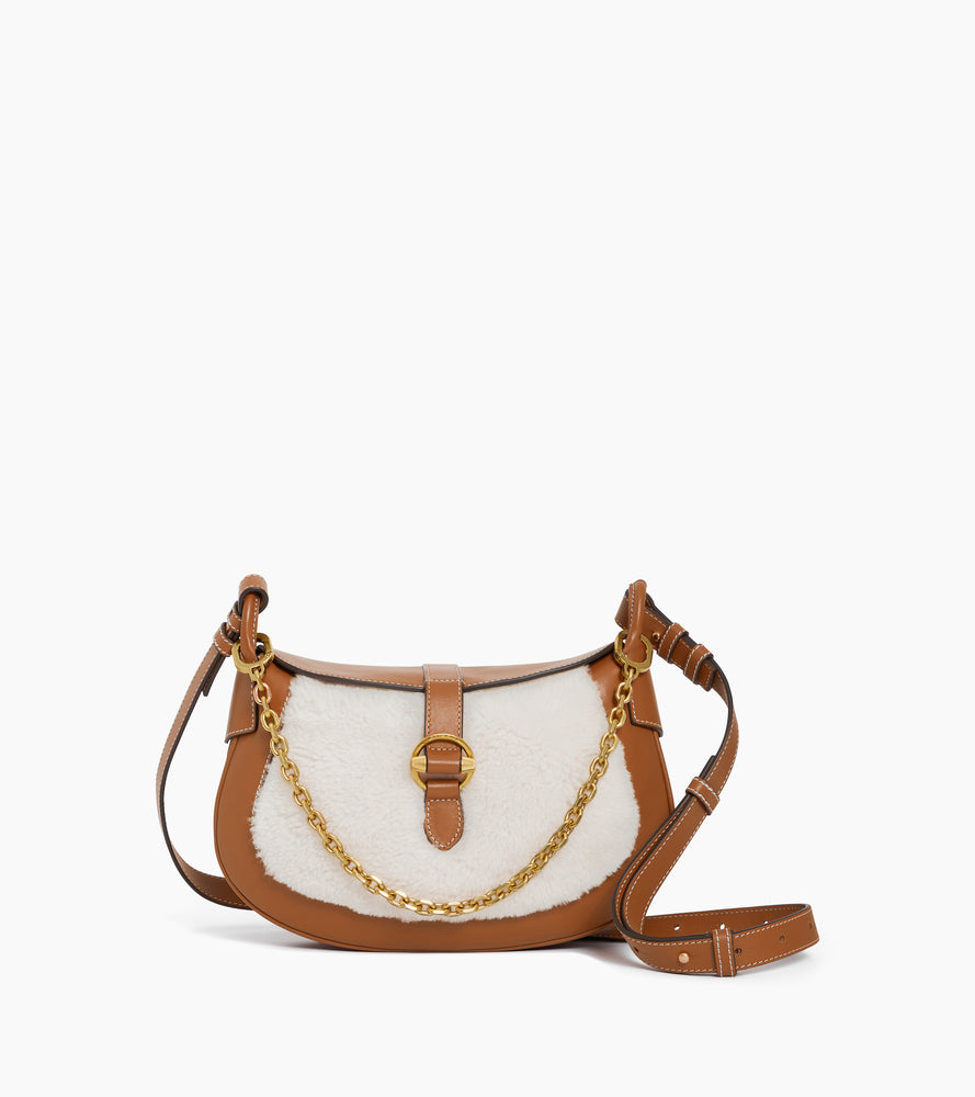 Pia small shoulder bag in smooth leather and reversed sheepskin