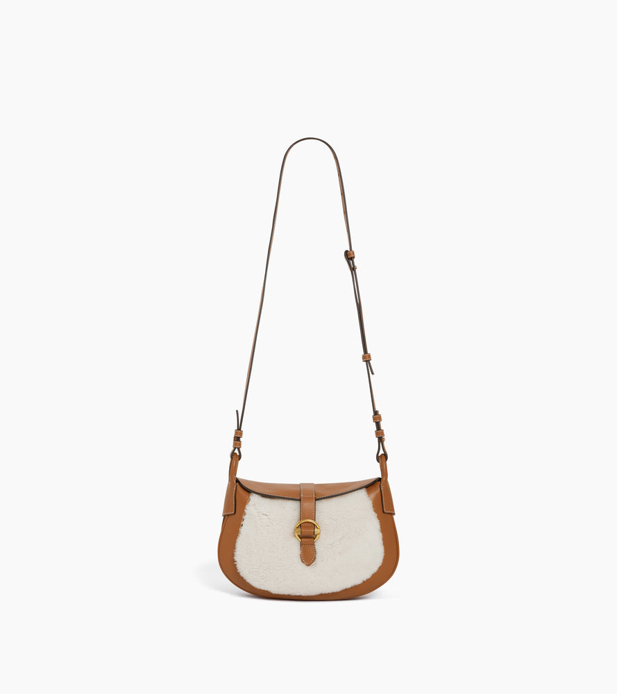 Pia small shoulder bag in smooth leather and reversed sheepskin