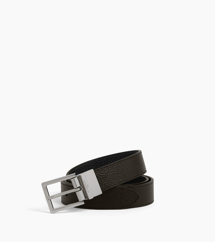 Reversible men's belt with rectangular buckle in grained leather