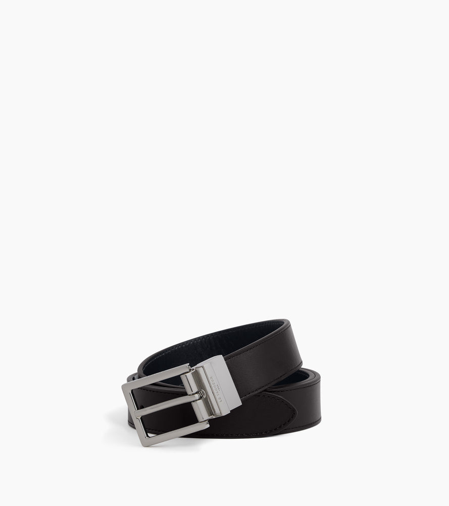 Reversible men's belt with rectangular buckle in smooth leather