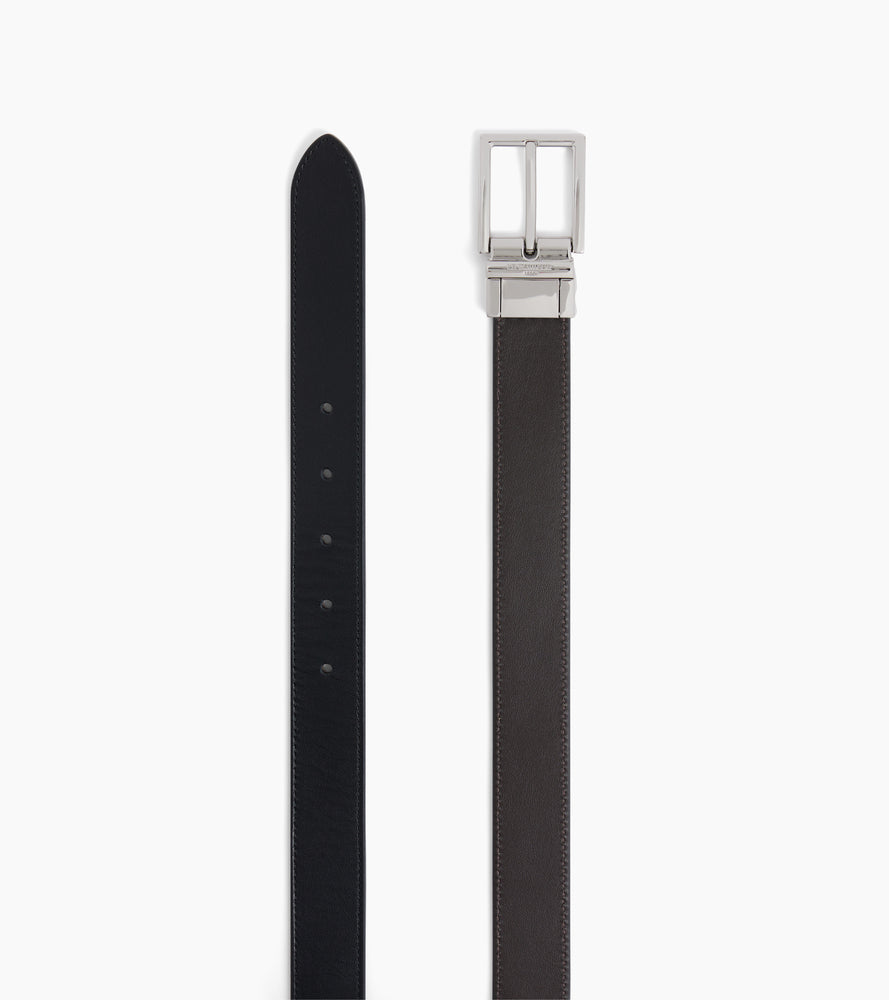 Reversible men's belt with rectangular buckle in smooth leather